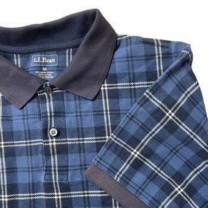 LL Bean Navy Blue Plaid Polo Size Medium 🍁